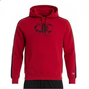 Champion Red Hoodie Black Logo Stripes Ling Sleeves Youth XL